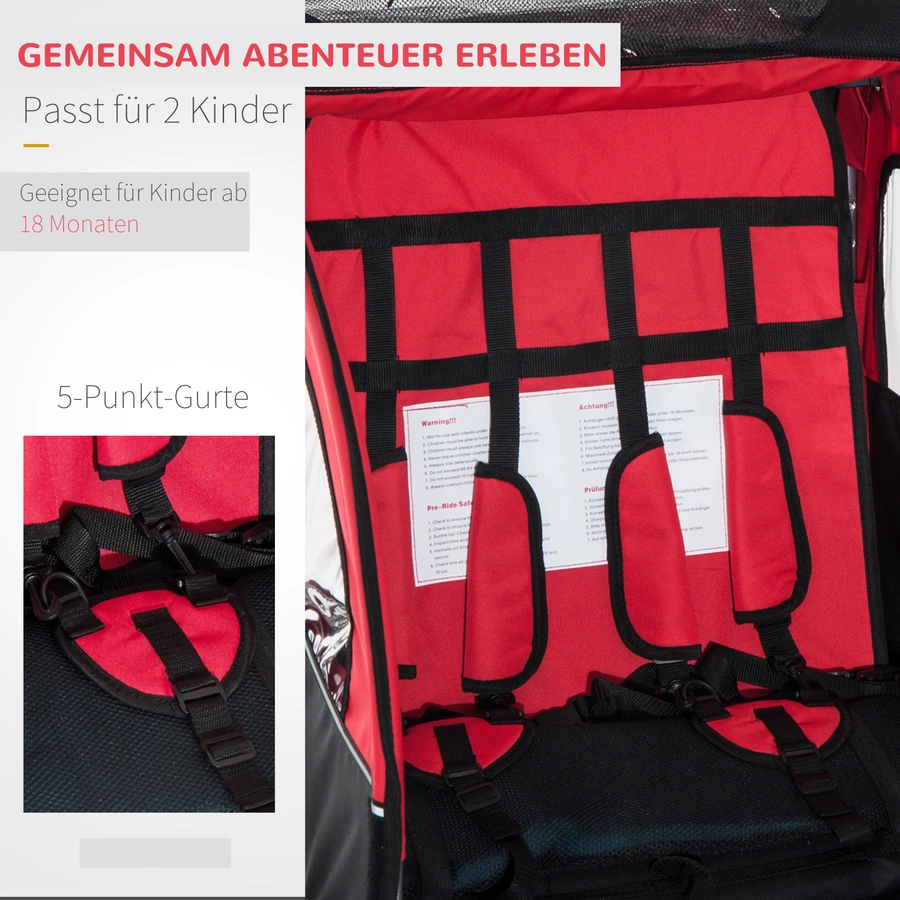 HOMCOM Kinderanhänger mit Staufach rot, schwarz