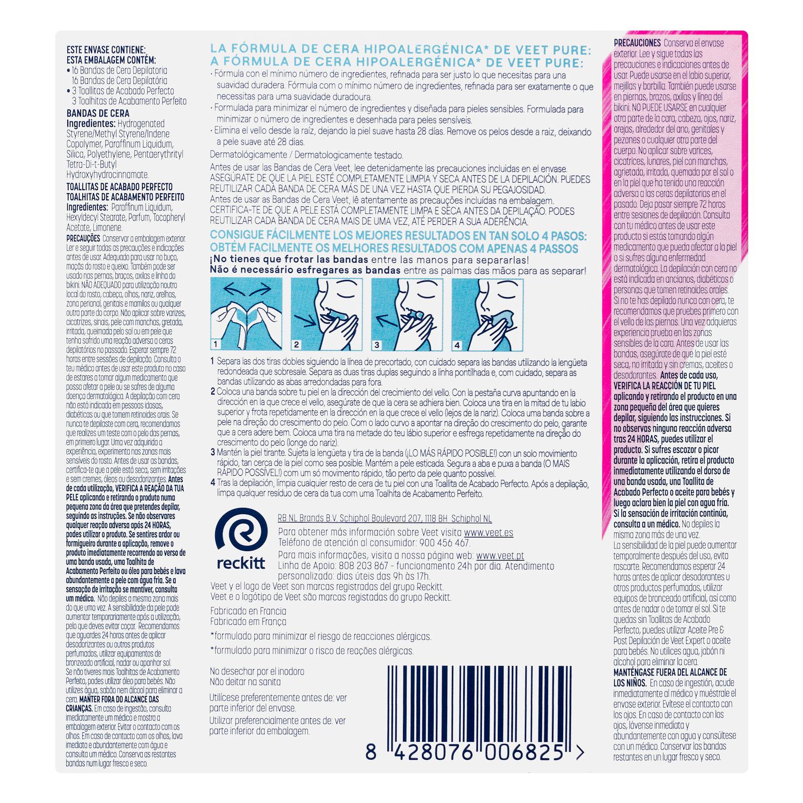 Bandes de cire pour le visage Sens Veet Peau sensible