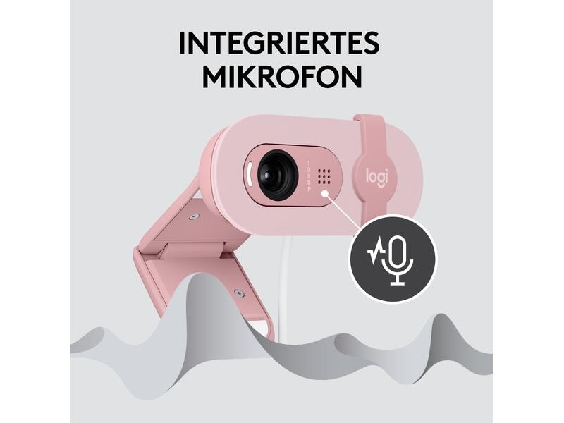 Logitech Brio 100 Rosa Full HD-Webcam mit integrierter Abdeckblende
