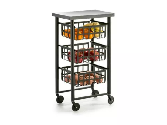 Chariot de cuisine à roulettes, Plan de travail en inox - Noir, Inox - 85*45*32 cm - FIFTY FIFTY