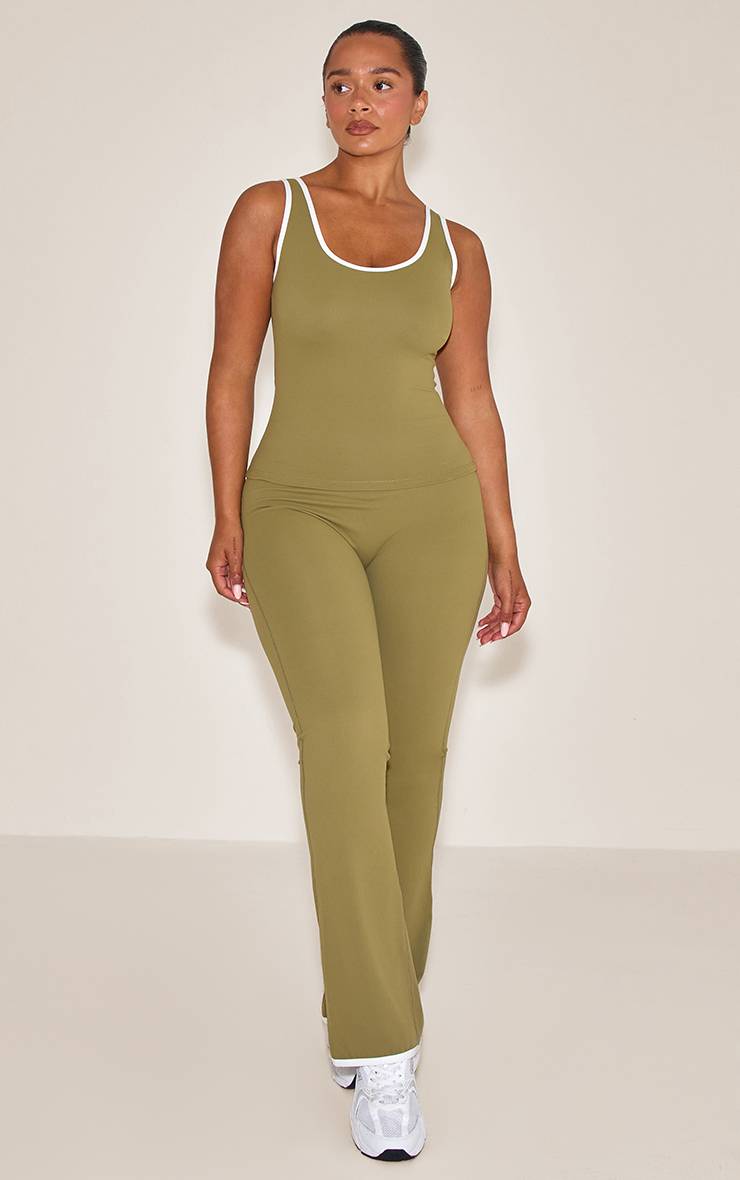 Kaki Pantalon Évasé Sculptant Shape Active À Bandes Contrastées