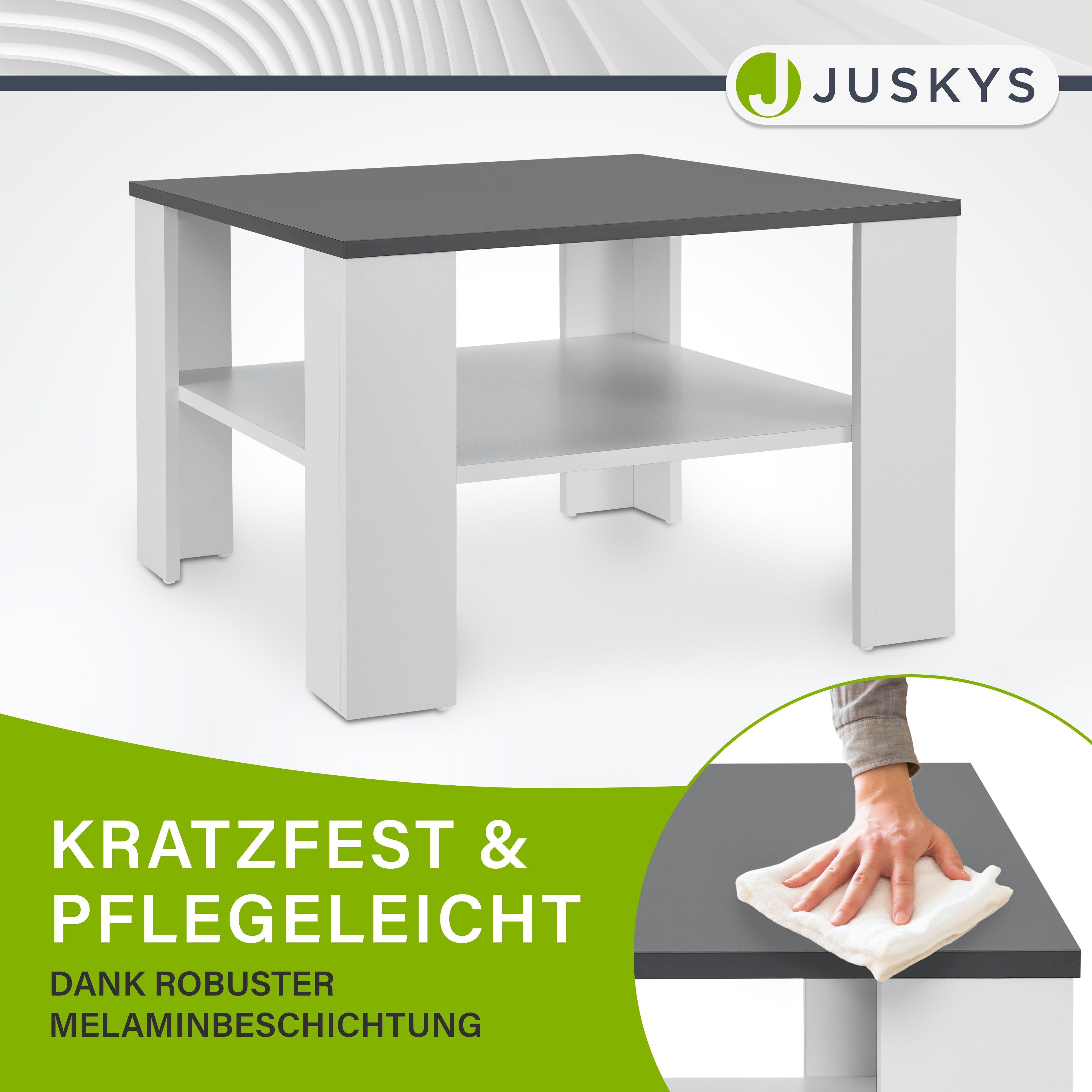 Juskys Couchtisch mit Ablage 60x60 cm - Beistelltisch für Bücher & Fernbedienung - Weiß/Dunkelgrau