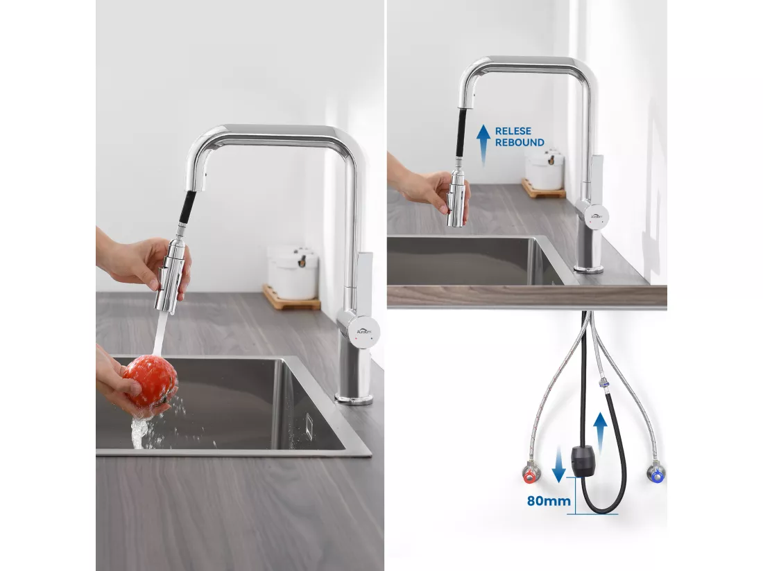 AURALUM MAX Robinet Cuisine Douchette,Mitigeur Cuisine avec Douchette Extractible,Mitigeur Evier Rotatif à 360°,2 Modes de Pulvérisation,Froid/Chaud