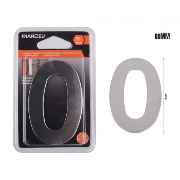 Marceu Número em Metal Prateado com Adesivo (8cm) - 0