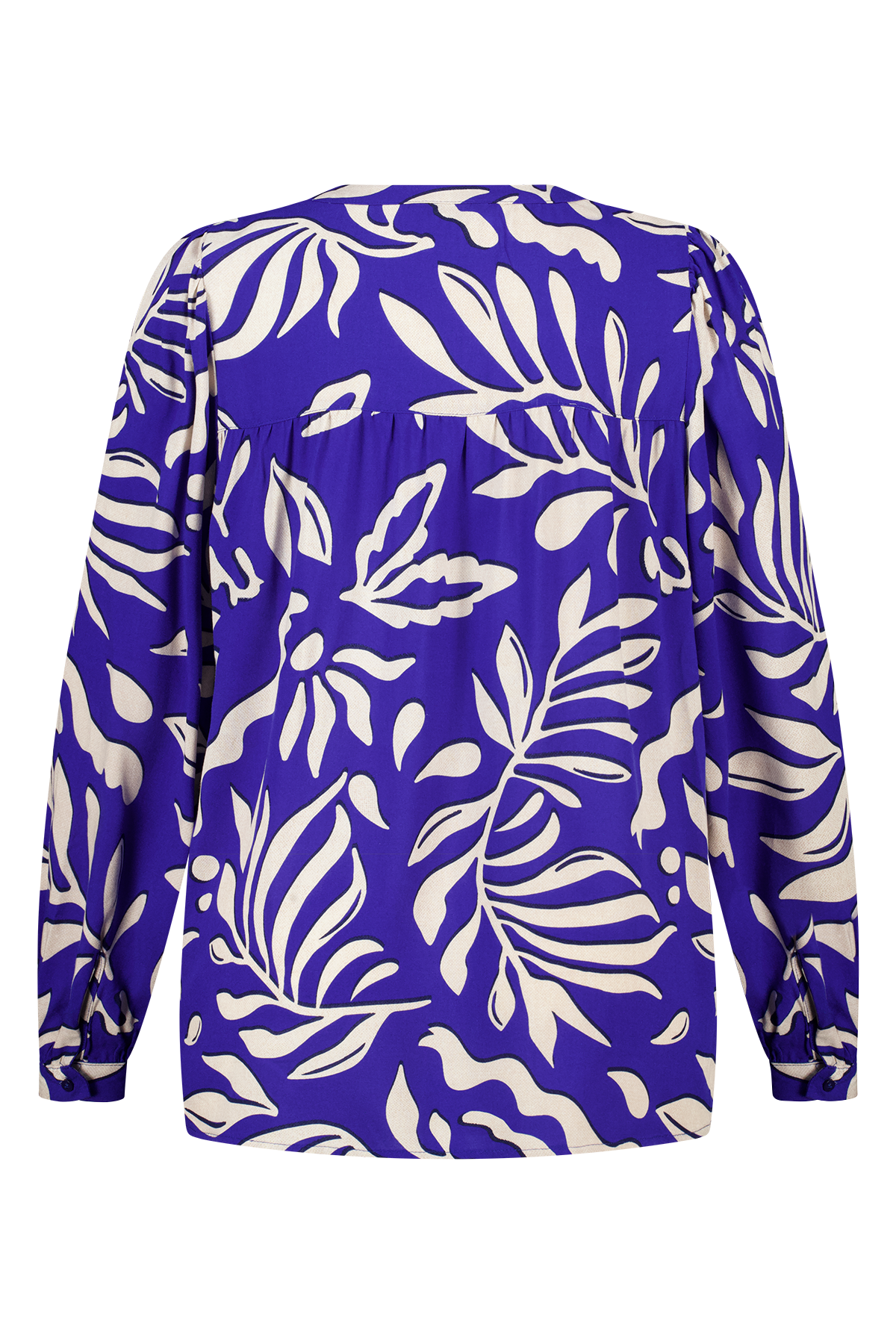 Blouse met print en klosjes Multi Kobalt blauw
