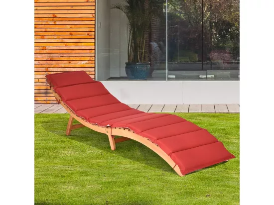 Chaise Longue Pliante en Bois Massif, Bain de Soleil avec Coussin Rembourré à Double Face et Appui-Tête Pliable, Chaise d'Extérieur à Lattes pour Jardin, Pelouse, Piscine, Charge 180 KG