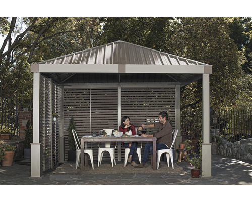 SOJAG Nanda 12x12 paviljoen inclusief zijwanden met lamellen 363 x 363 cm taupe