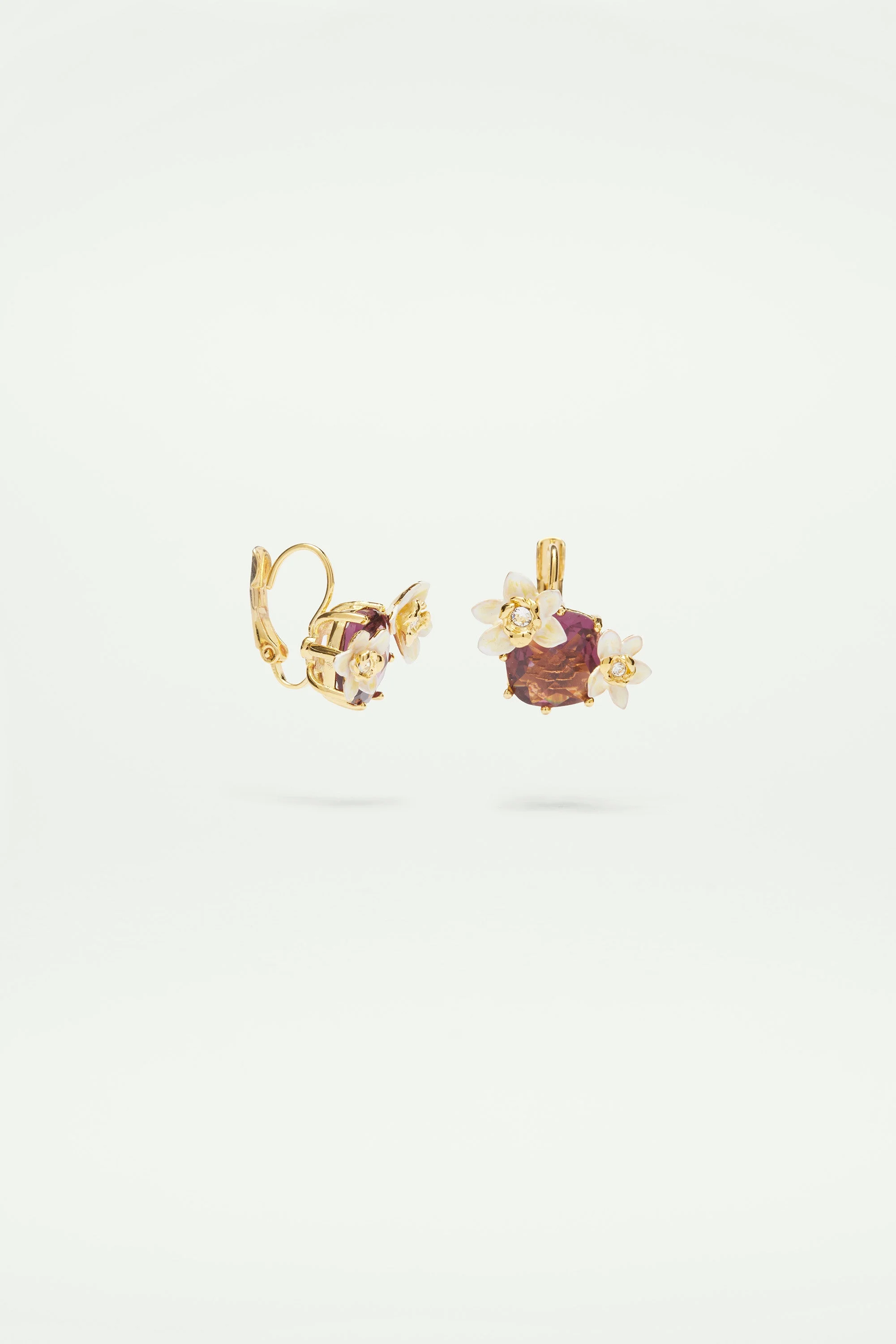 Boucles d'oreilles dormeuses fleurs de vanille et verre facetté | Violet