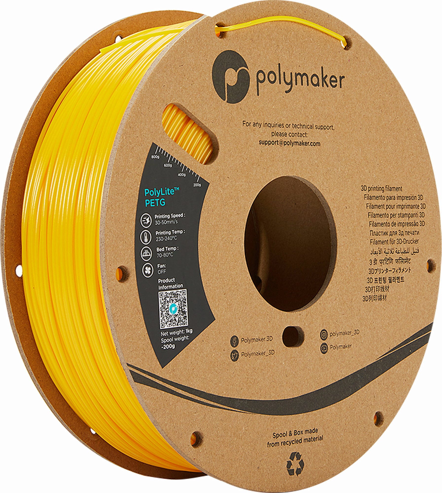 Polymaker  PolyLite PETG Gelb, 1,75 mm (1.000 g)    Großartiges Allround-Filament für den täglichen Druck in Gelb
