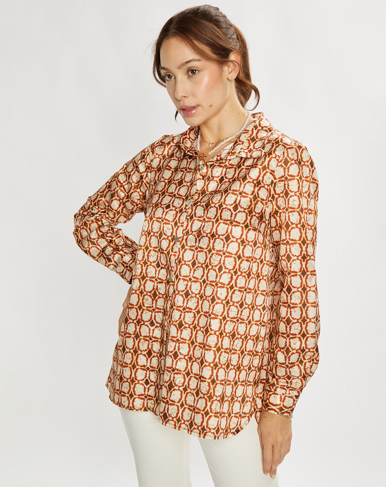 Lauren Vidal Chemise en Soie mélangée Ines marron/beige