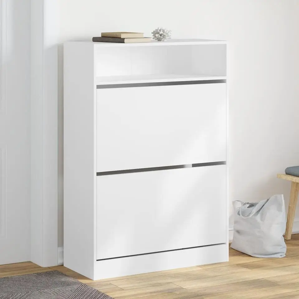 vidaXL - Schoenenkast met opbergvak en 2 kleppen 12 paar - Wit - 80x34x116 cm
