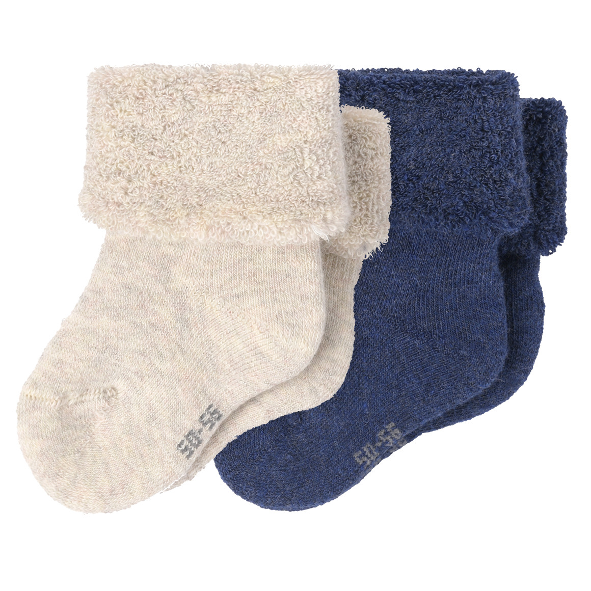 Topomini 2 Paar Erstlingssocken mit Frottee dunkelblau / beige