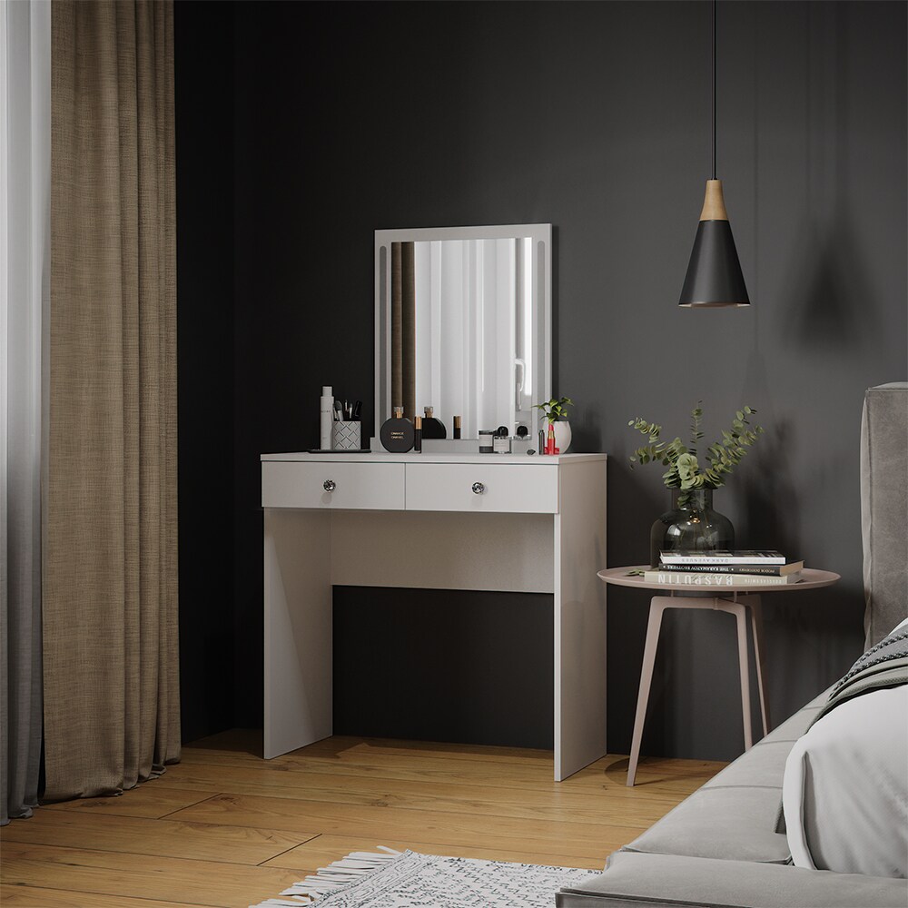 Vicco Schminktisch Frisiertisch Frisierkommode Elara Weiß LED Spiegel 80x79cm modern Schlafzimmer Kommode Schminkspiegel Schublade Ablage Aufbewahrung Kosmetiktisch Make-Up-Tisch