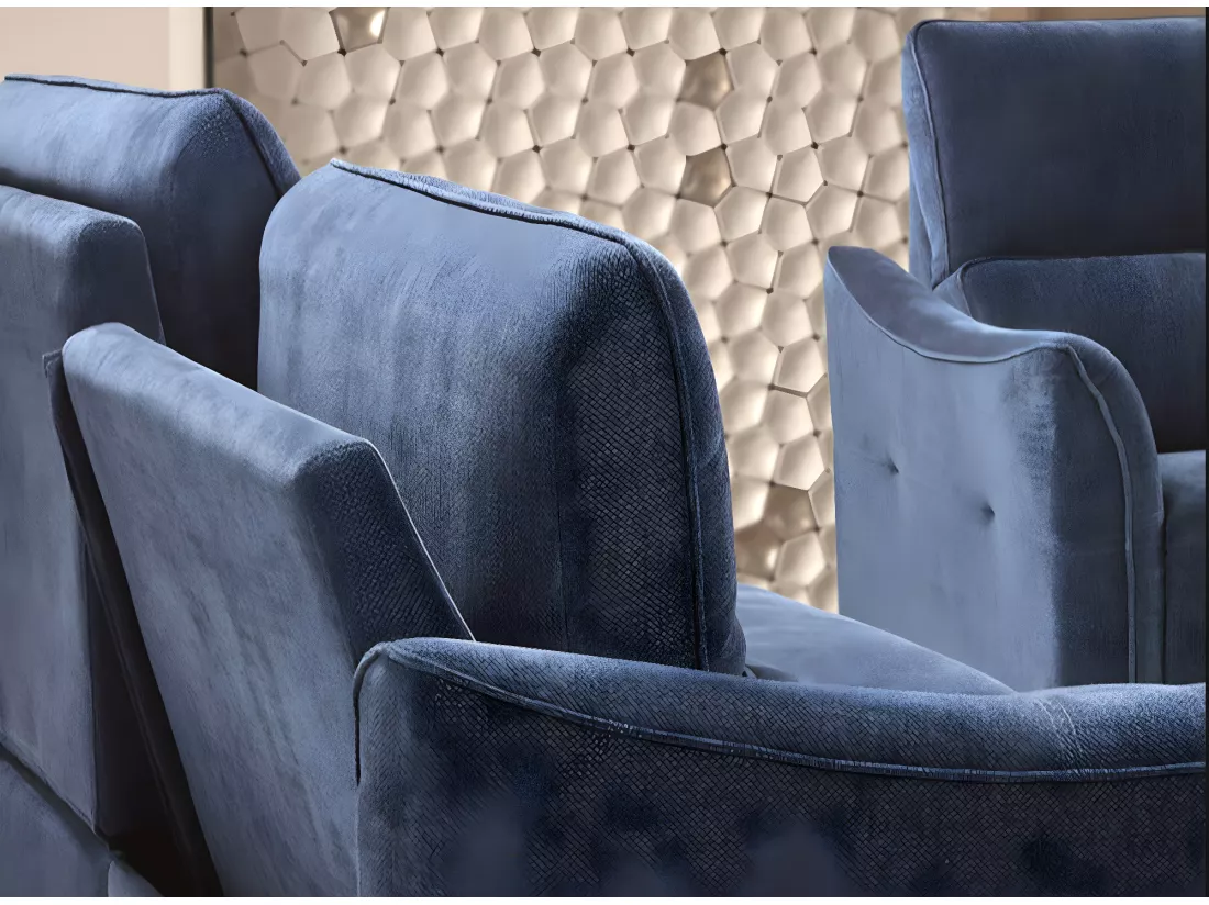 Canapé de relaxation électrique tissu chenillé doux et moelleux Bakay-Couleur Bleu foncé-3 places relax électrique
