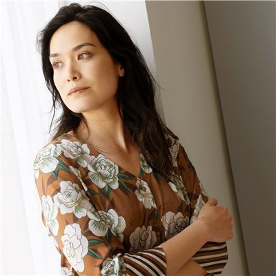 Pyjama femme satin fleurs japonaises - BECQUET CRÉATION