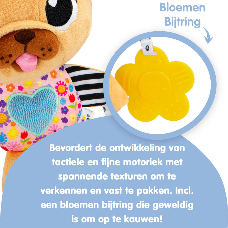 Lamaze Lovey de hond knuffel met ophangclip