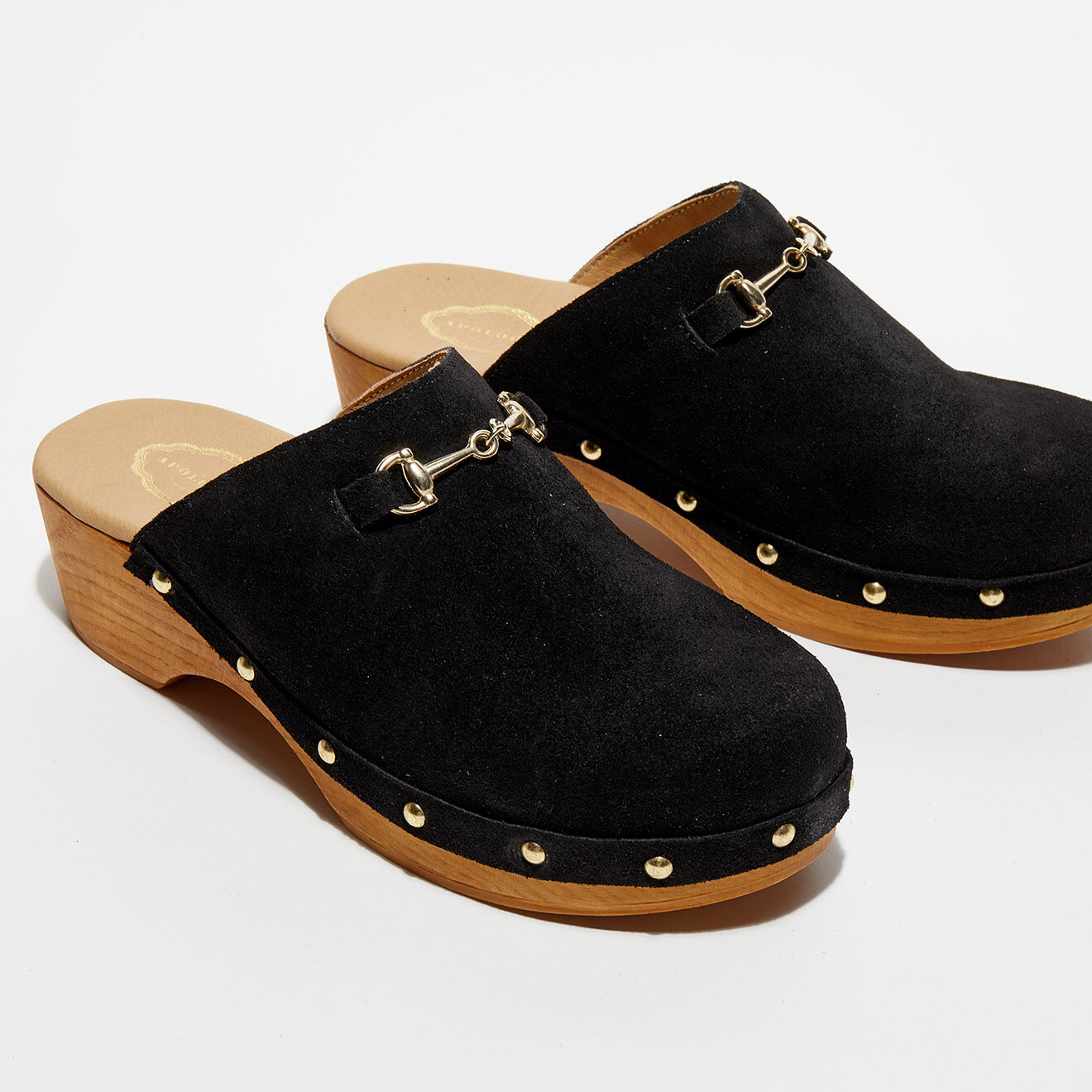 Apologie Studio Sabots en Velours de Cuir Nala noirs - Talon 5 cm