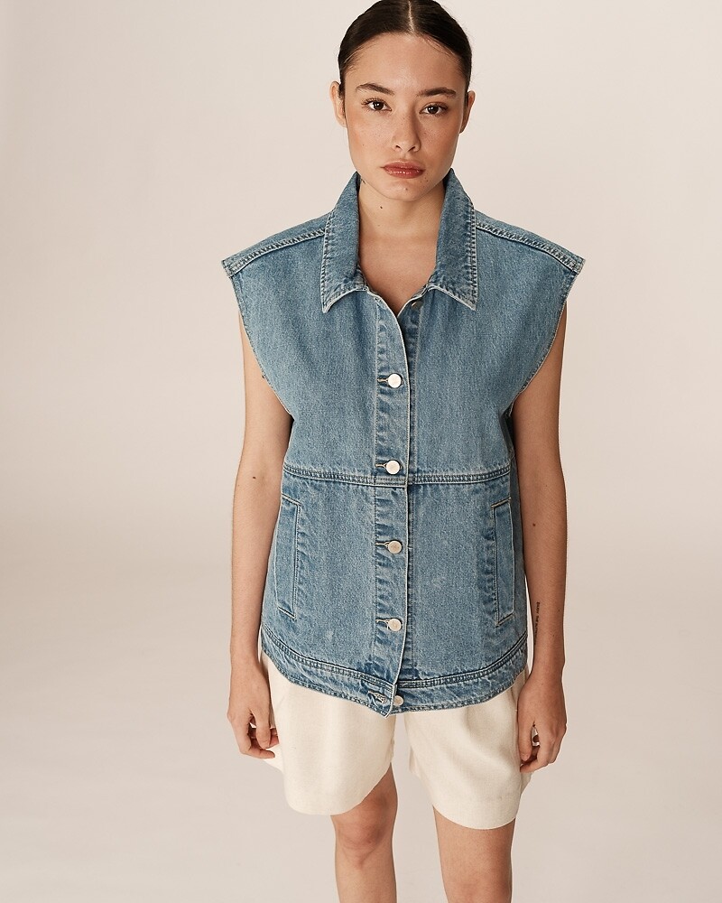 GRACE & MILA<br>Colete jeans oversized sem mangas PAULETTE