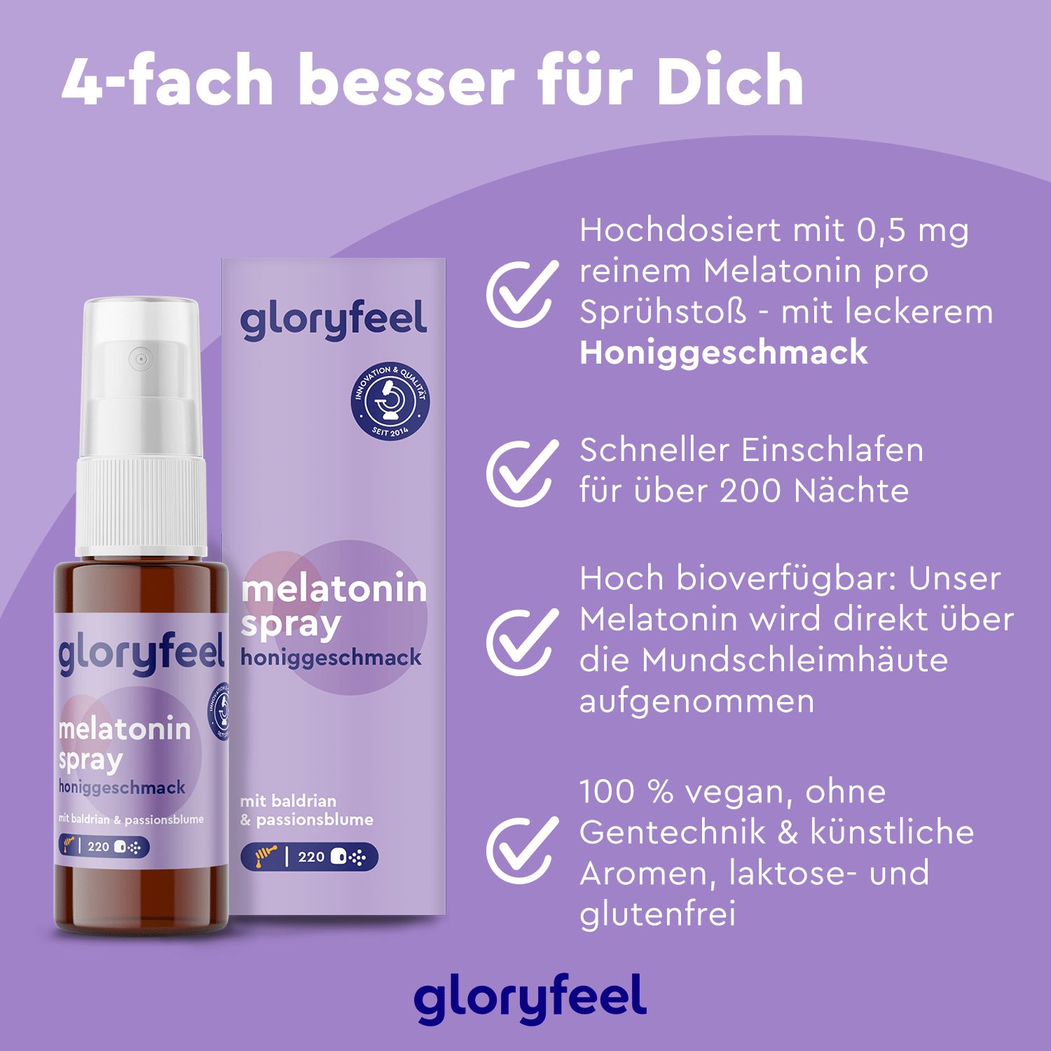 gloryfeel® Melatonin + Baldrian, Lavendel & Melisse Spray Honig