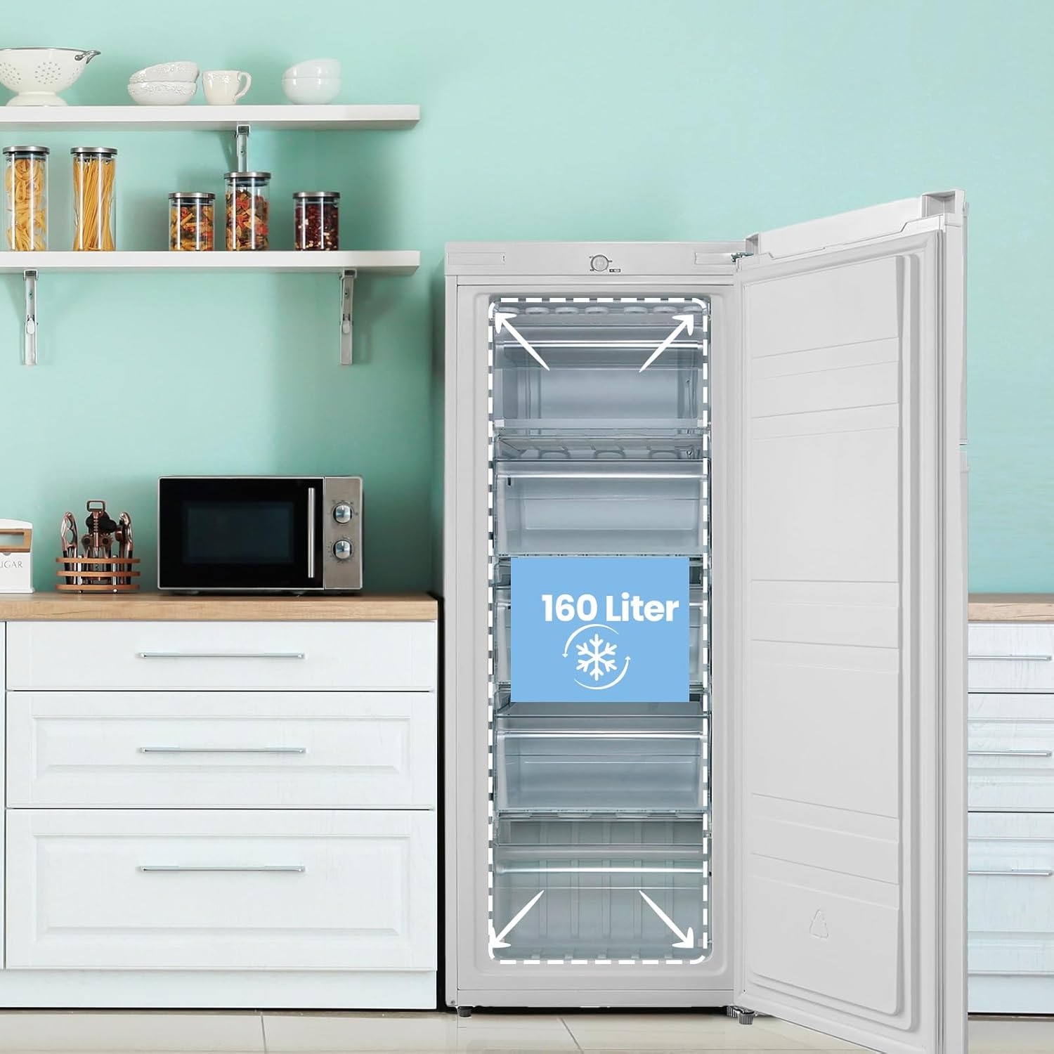 RCU160WH2(E) Gefrierschrank/142cm hoch/160L Gefrierteil/183 kWh/Jahr/Türanschlag wechselbar/Hochwertiger GMCC-Kompressor/Temperaturregelung/Verstellbare Standfüße/Weiß
