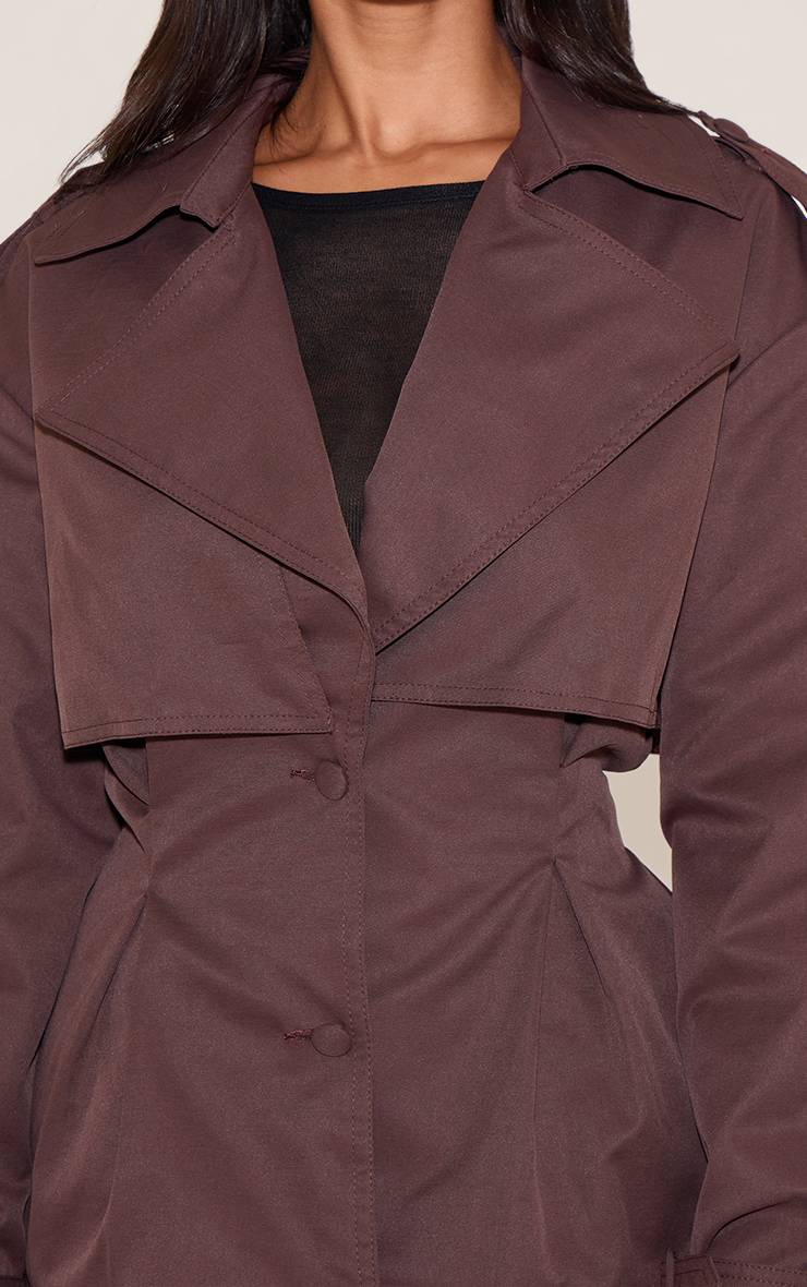 Chocolat Trench-coat Court Cintré À La Taille Avec Ceinture Petite Taille