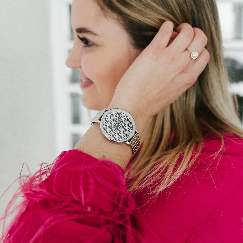 Julie Julsen Damenuhr Edelstahl silberfarben Flower of Life silver pearl