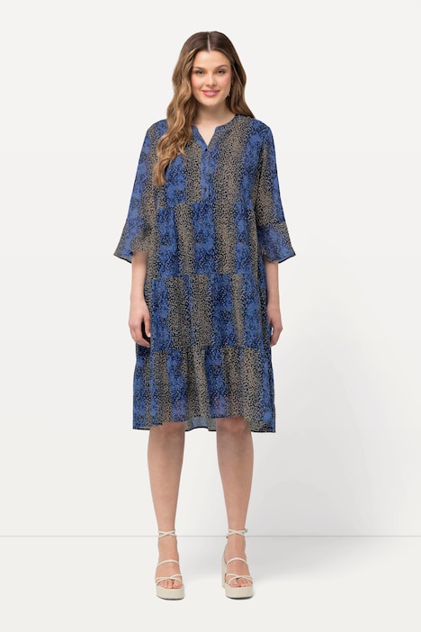Midikleid, A-Linie, Tunika-Ausschnitt, 3/4-Volantärmel