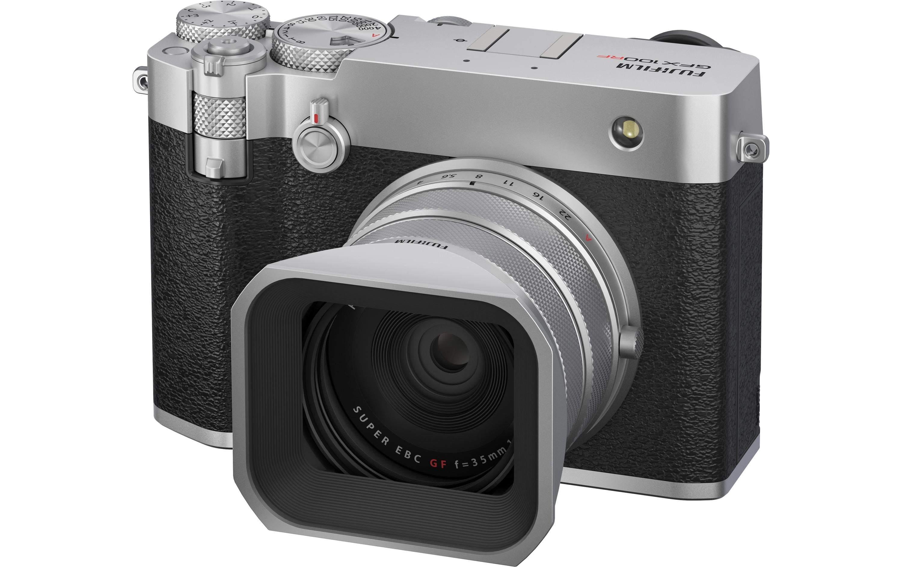 Fotokamera GFX 100RF Silber<br>GFX-Kamera mit fest verbautem Objektiv und bringt die Mittelformat-Bildqualität in ein ultrakompaktes Design