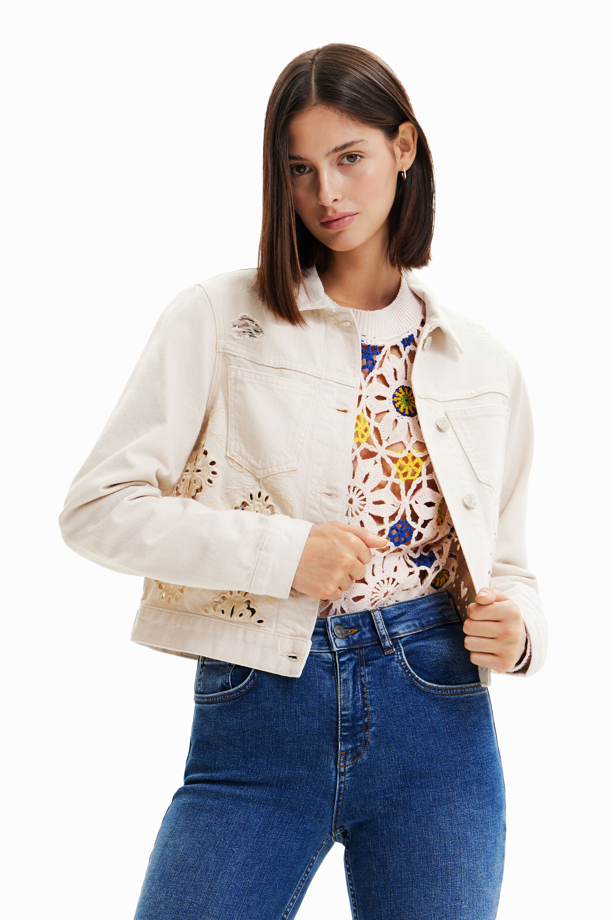 Veste jean ajourée