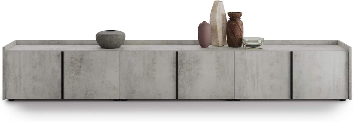 MOBILI FIVER, Lowboard Romina (273,6x36x44 cm), 6 Türen, Grauer Beton, Made In Italy