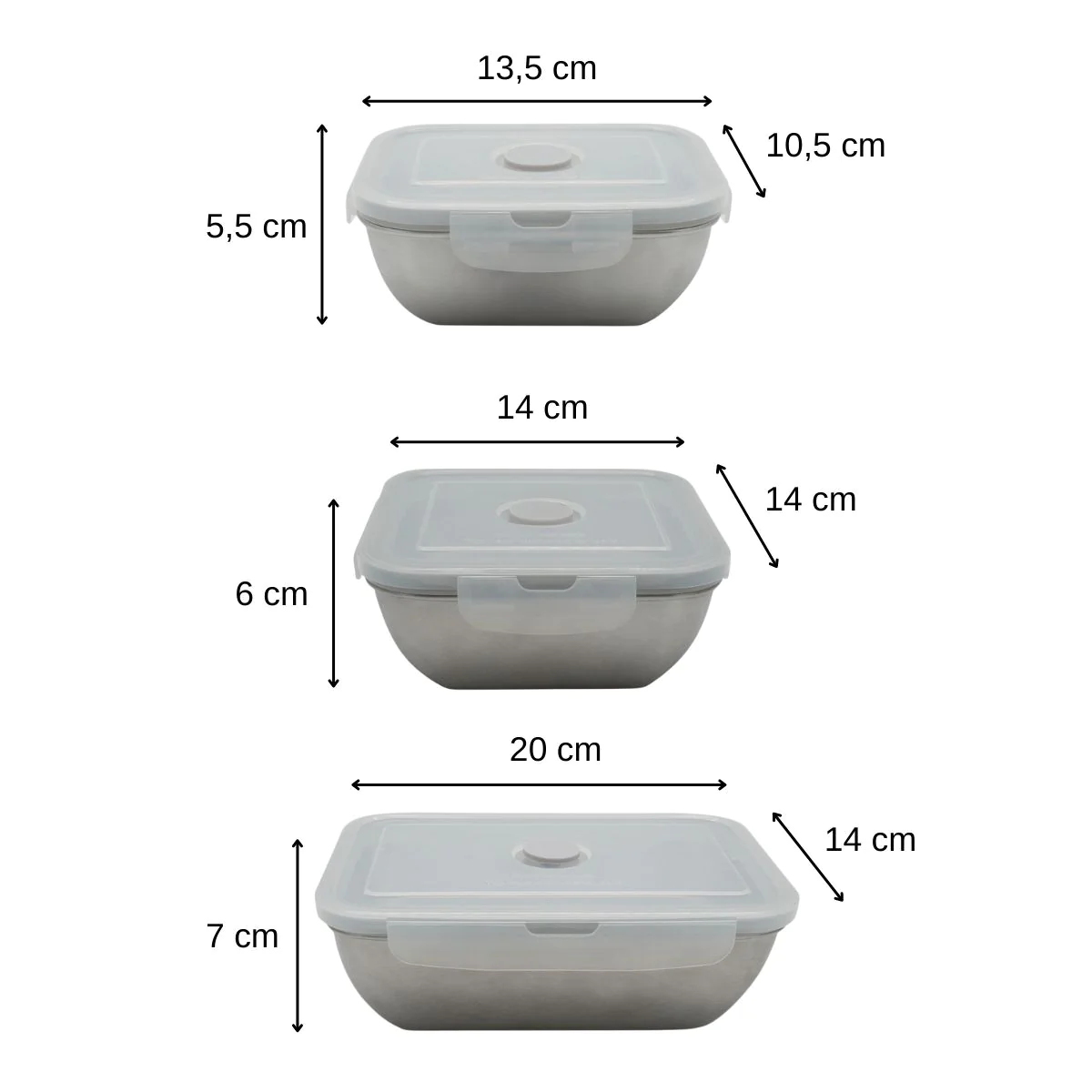 Set de 3 Lunch box inox 400 ml, 600 ml et 1000 ml compatible microonde