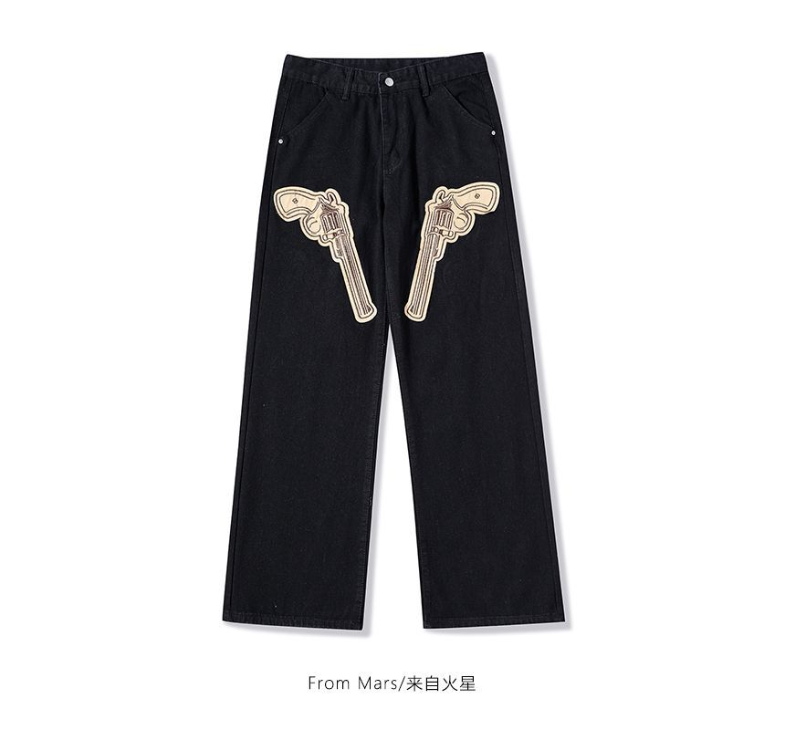 CHIC ERRO - High Rise Gun Geborduurde Wijde Broek