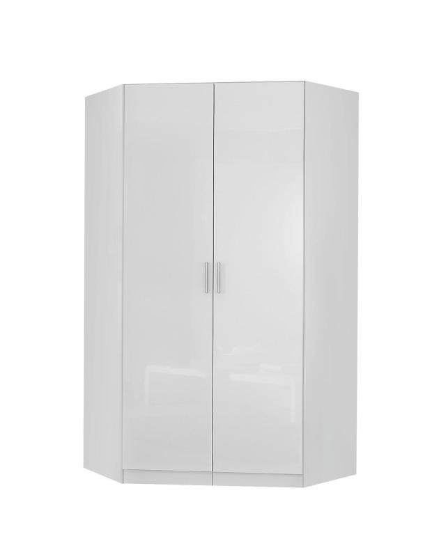 Eckkleiderschrank - weiß Hochglanz - 117 cm
