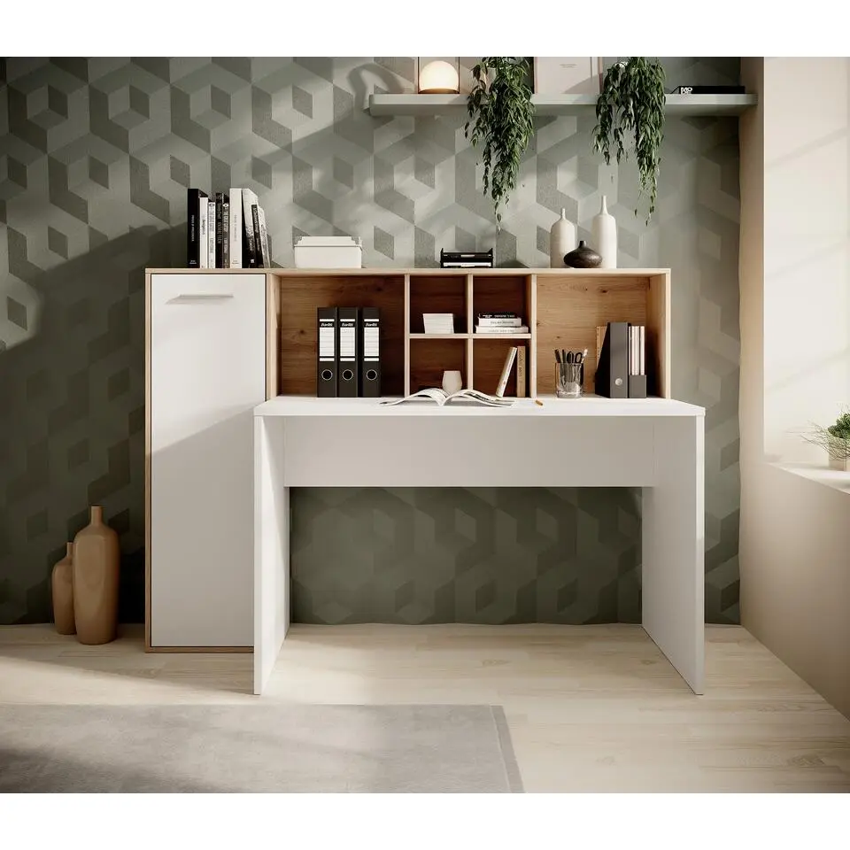 Meubella - Bureau Elze - Eiken - Wit - 158 cm