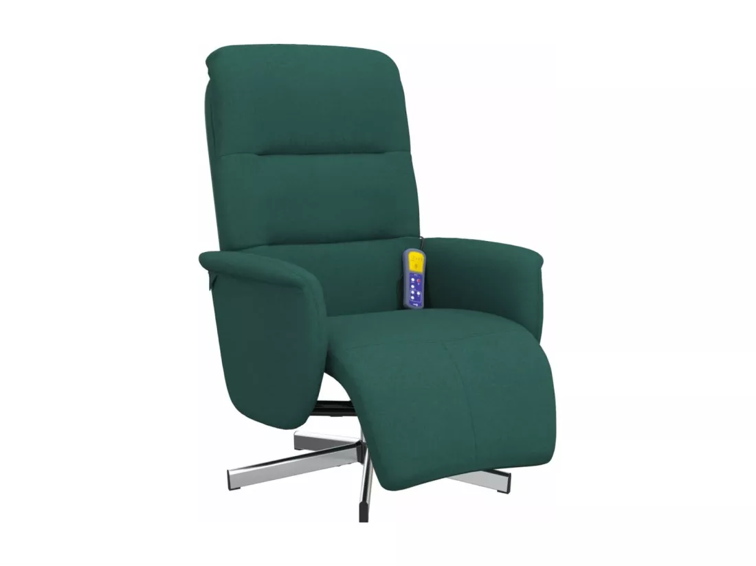 Fauteuil inclinable de massage et repose-pieds vert foncé tissu