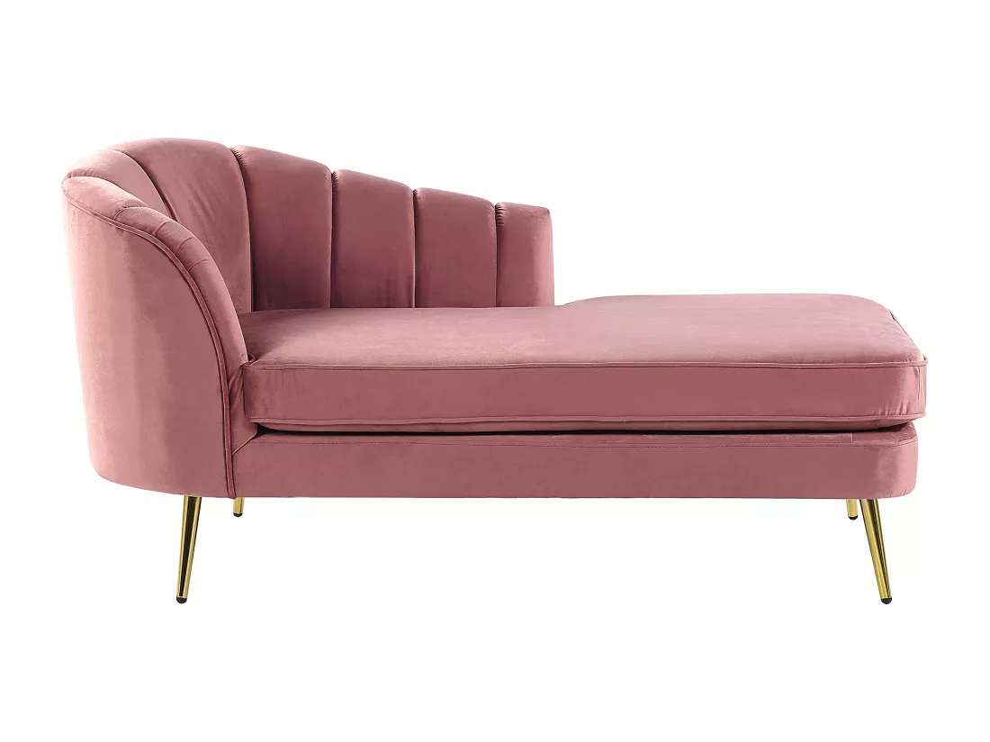 Chaise longue côté droite en velours rose ALLIER