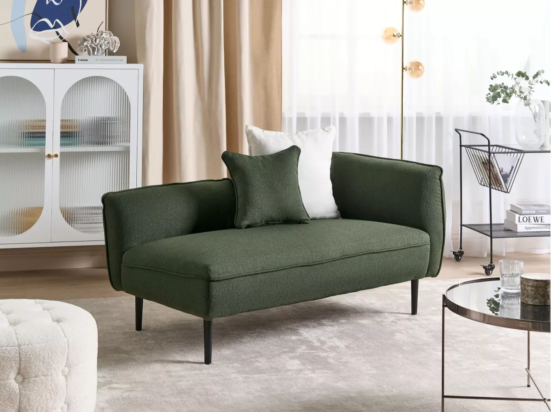 Méridienne angle droit tissu bouclé vert foncé CHEVANNES