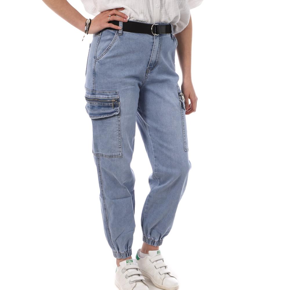 Monday Premium Jean Mom Fit Cargo Ceinture Bleu Femme Monday Premium LW-357