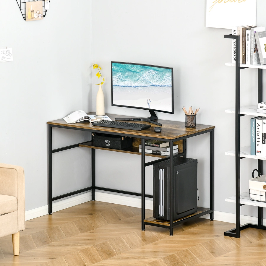 HOMCOM Schreibtisch mit Ablageflächen braun