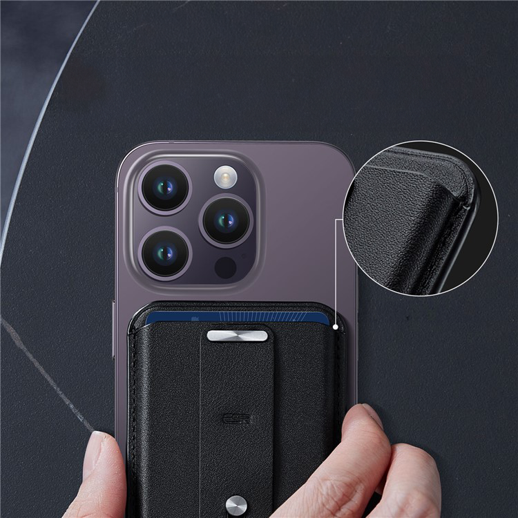 Magnetische MagSafe iPhone Vegan Leder Wallet Kreditkarten Halterung   Kickstand Aufsteller - Schwarz