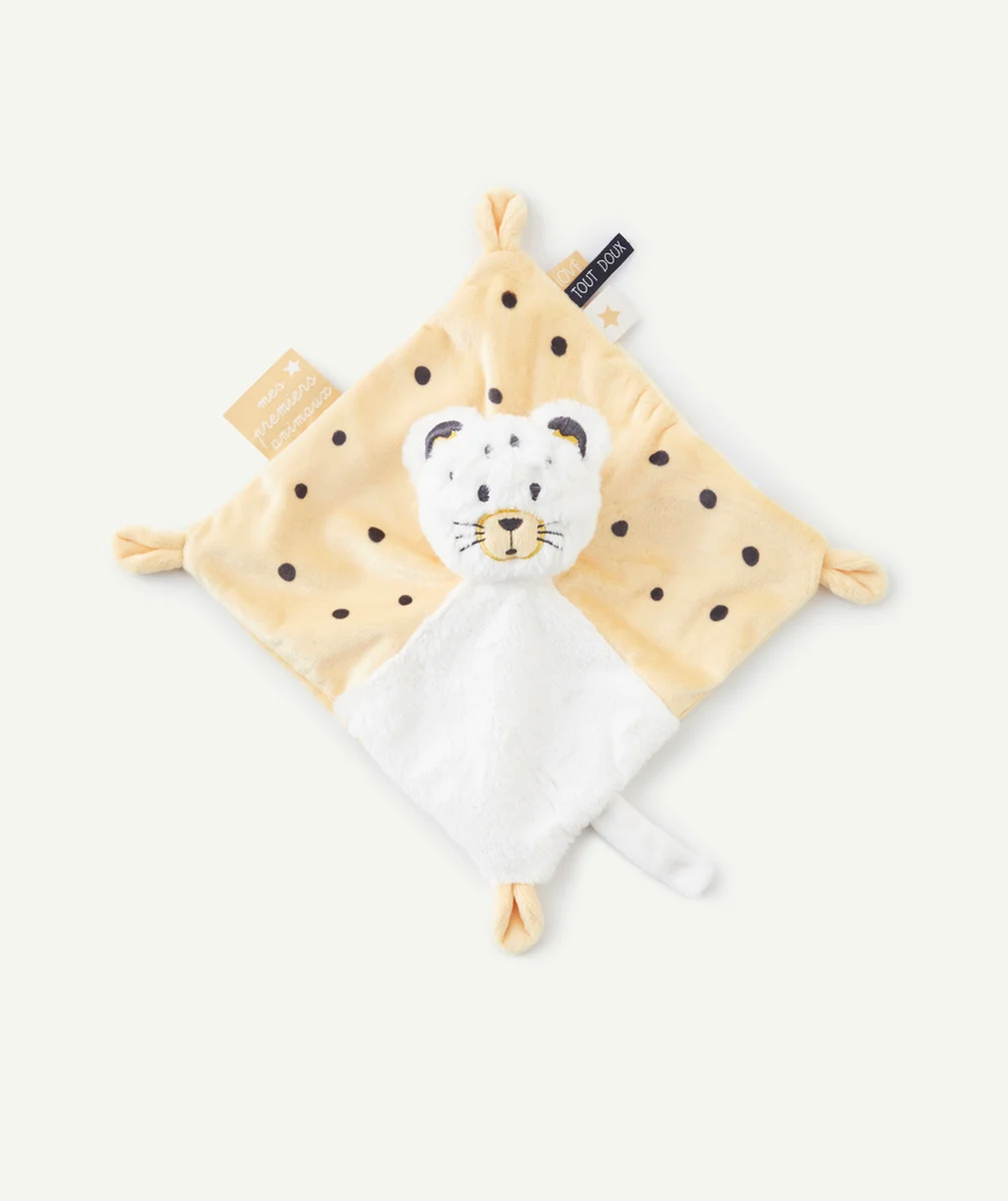 DOUDOU TIGRE BLANC ET JAUNE TOUT DOUX AVEC TÂCHES NOIRES