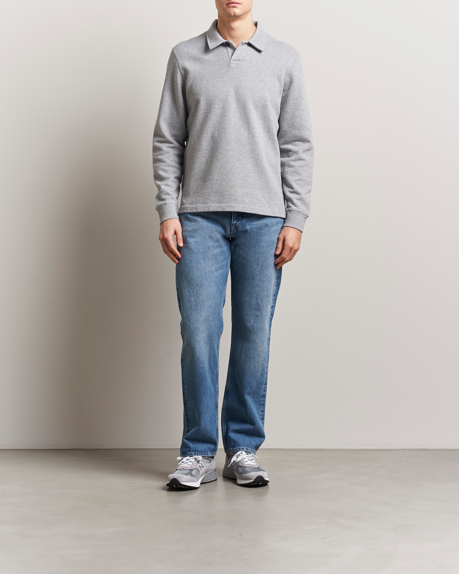 Sunspel Loopback Polo Sweatshirt Grey Melange