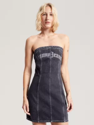 Vestido jeans justo sem alças