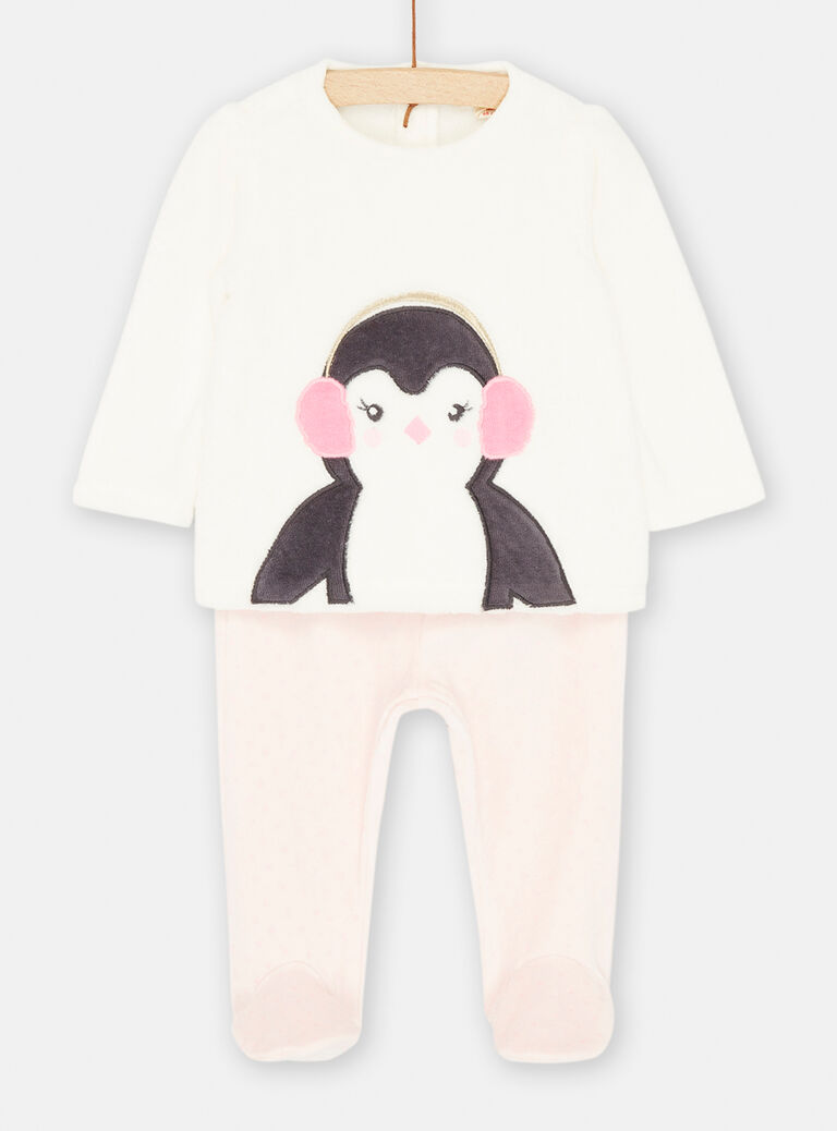 Ensemble pull et pantalon écru et rose pâle