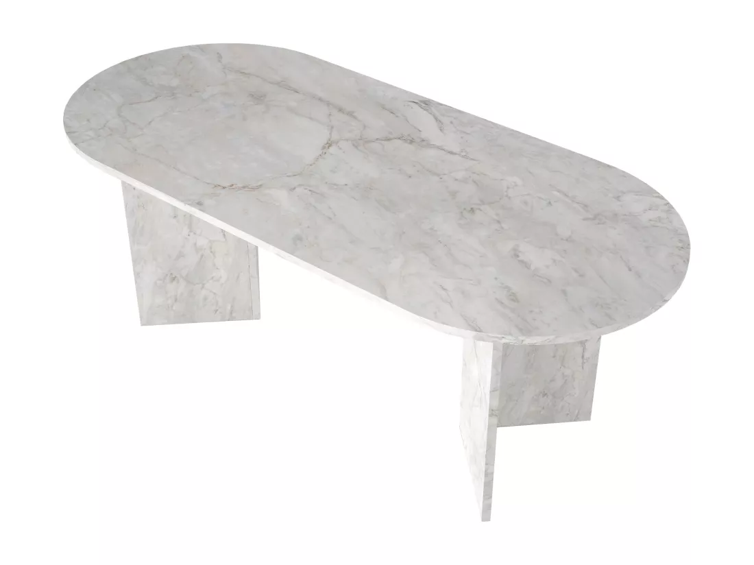 Table à manger 8 personnes - Effet marbre blanc - TOPANIA