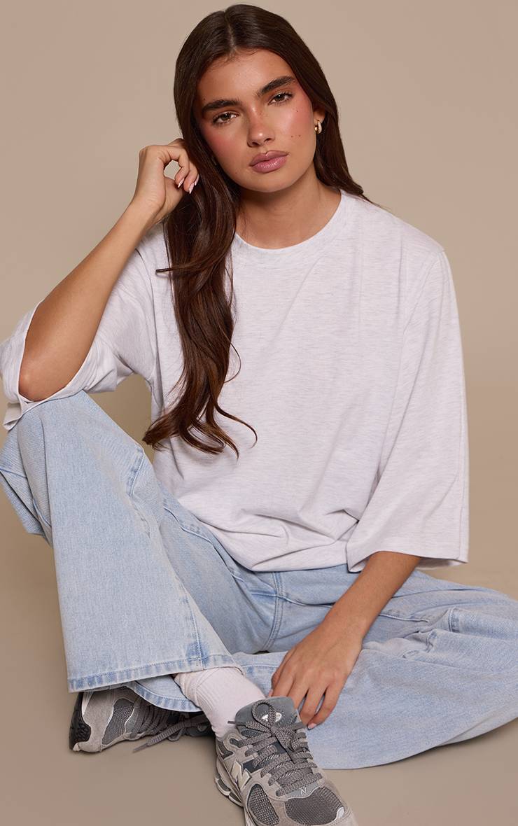 Gris Chiné T-shirt En Coton Oversize À Manches Évasées