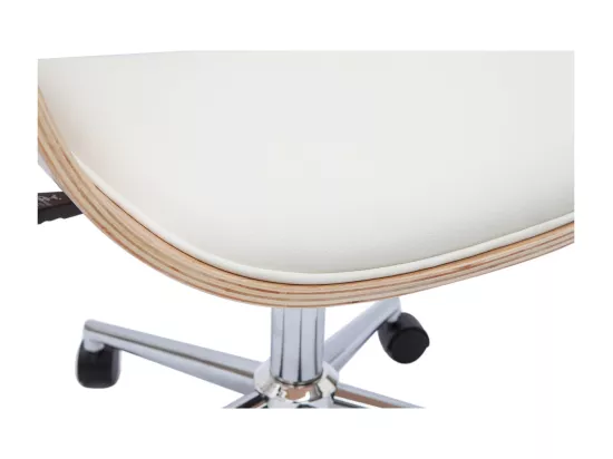 Chaise de bureau à roulettes design blanc, bois clair et acier chromé HANSEN