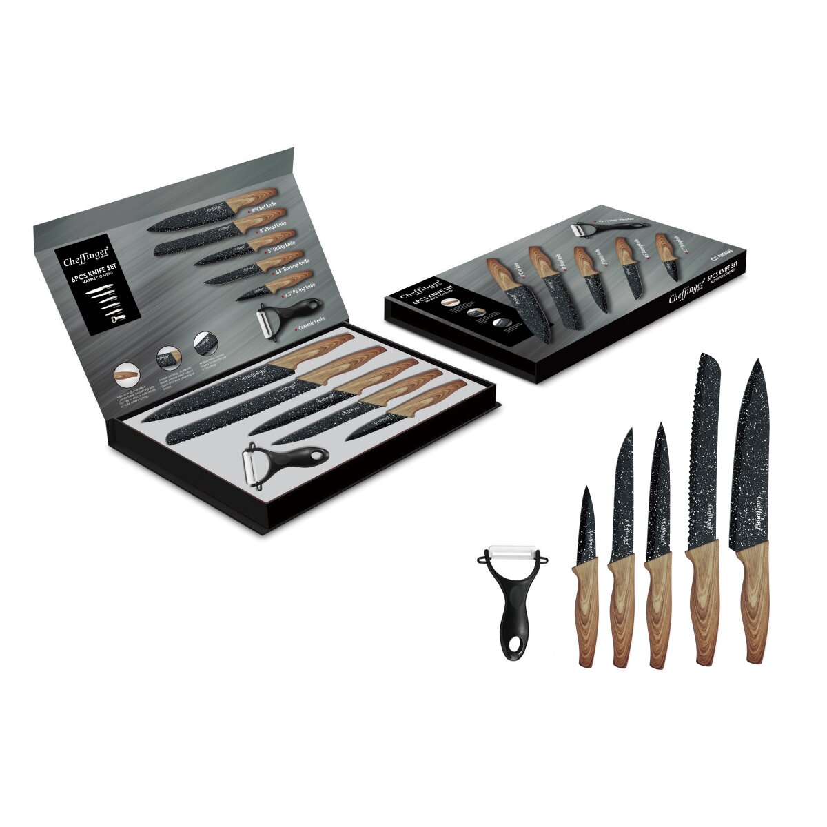 6 teiliges MessersetHolzoptik