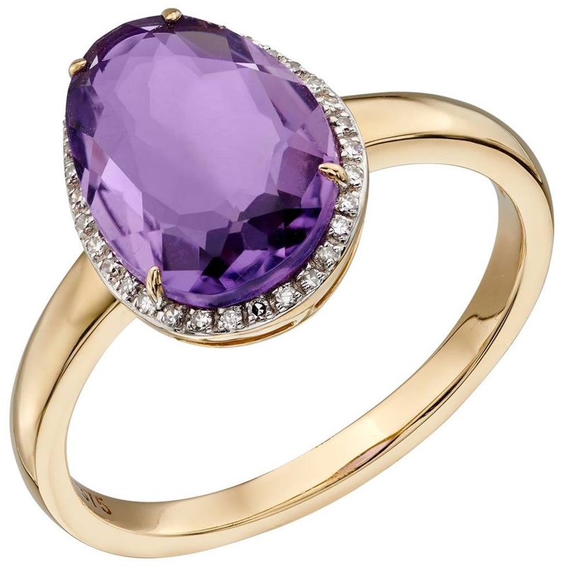 Bague améthyste et diamant en or 375/1000
