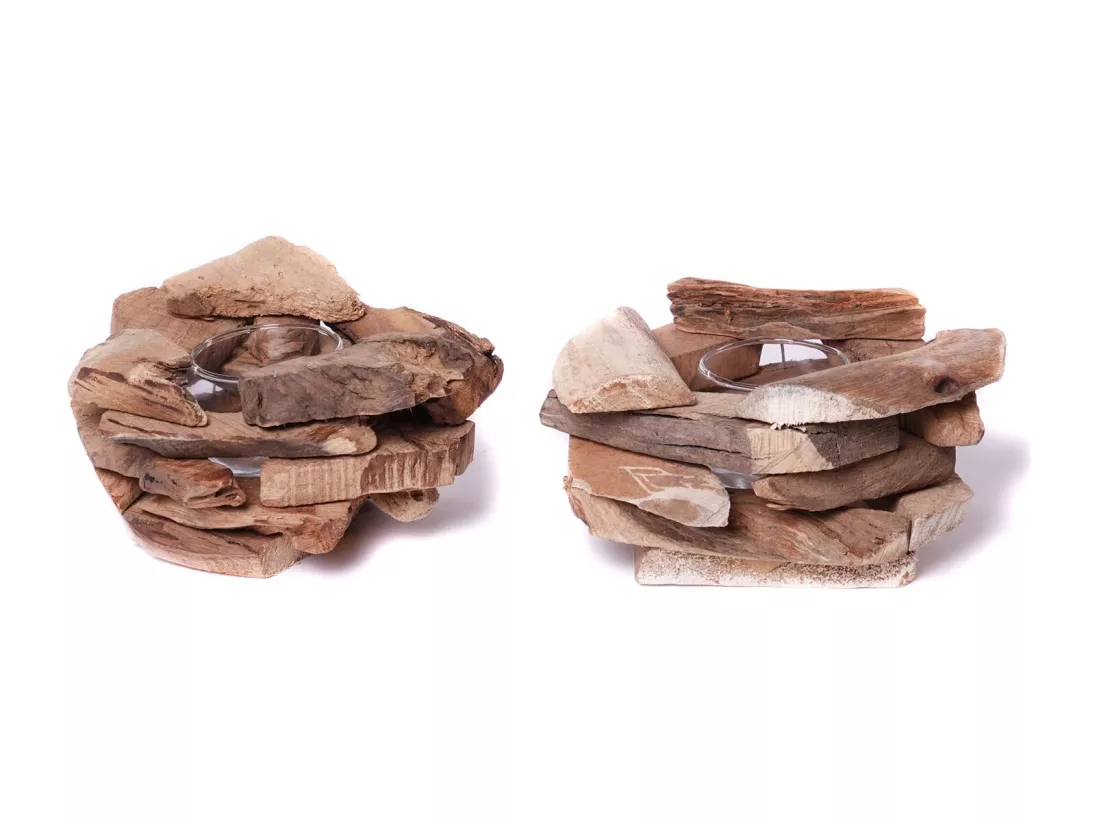BOUGEOIR Mio Bois de racine, avec insert en verre couleurs naturelles